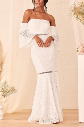 slight stretch see through hollow lace off shoulder maxi dress(with lined)