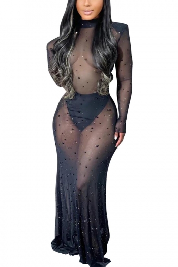 plus size high stretch rhinestone shoulder padded with panties sexy maxi dress