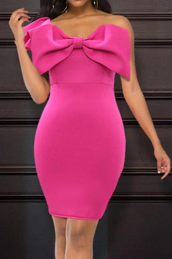 plus size slight stretch solid color one shoulder ruffle bodycon sexy mini dress