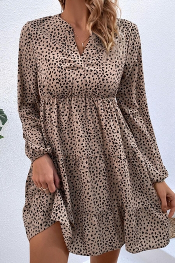 non-stretch leopard batch printing loose long sleeve casual mini dress