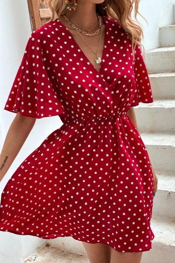 xs-l 5 colors non-stretch polka dot printing v-neck casual mini dress