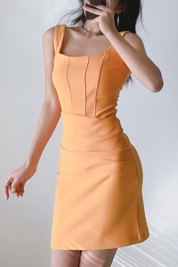 six colors stretch sleeveless shirring zip-up sling stylish mini dress