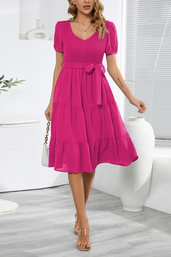 plus size 5 colors slight stretch short sleeve casual midi dress with belt