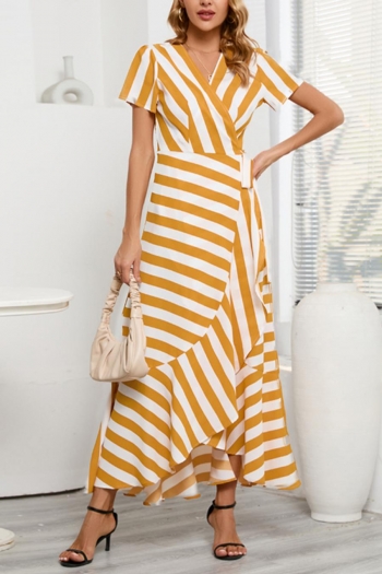 plus size non-stretch striped printing v-neck irregular stylish maxi dress