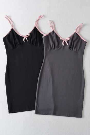 two colors stretch bow sling backless slim stylish mini dress