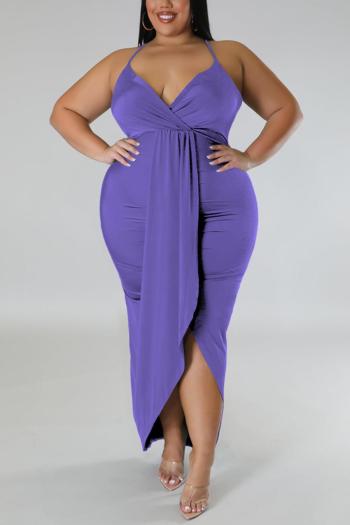 plus size slight stretch 9-colors solid color sling irregular sexy maxi dress