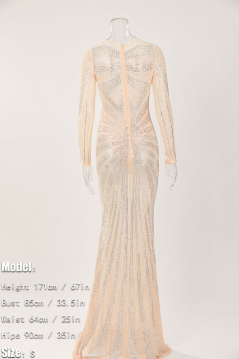 Sexy plus size slight stretch mesh rhinestone zip-up maxi dress(with underwear)