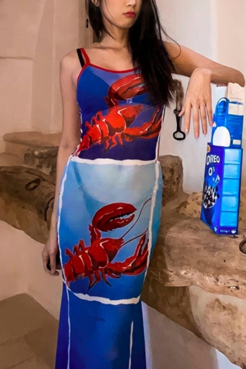 sexy stretch lobster printing sling midi dress