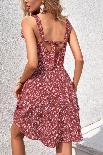 sexy non stretch floral printing square neck nipped waist backless mini dress