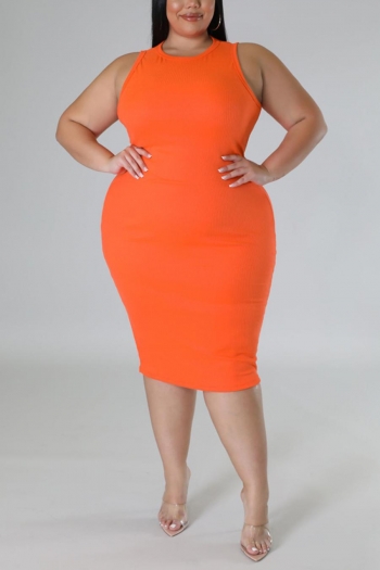 l-4xl plus size sexy slight stretch 5 colors orange slim sleeveless midi dress