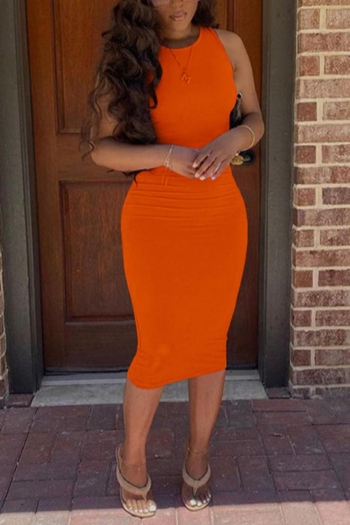 Sexy slight stretch simple 9 colors orange slim sleeveless midi dress