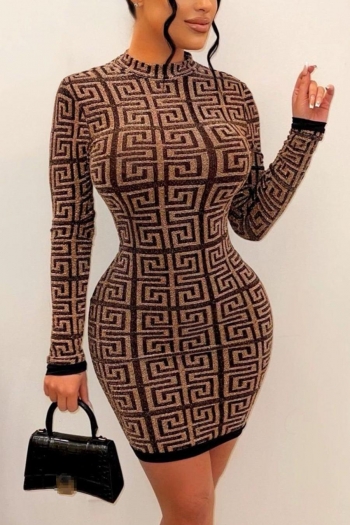 sexy slight stretch slim printing knitted stylish mini dress