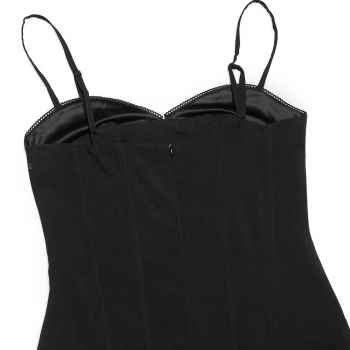 Sexy xs-l slight stretch sling backless zip-up slit mini dress(with boned)