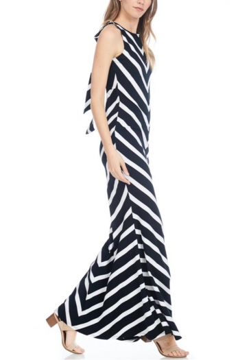 Sexy stretch stripe printing lace-up backless sleeveless maxi dress