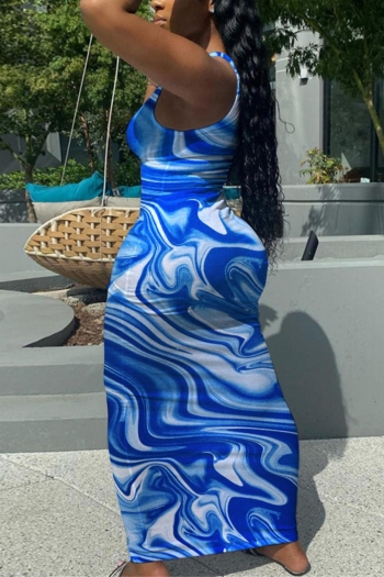 Sexy plus size slight stretch water ripple printing sling maxi dress