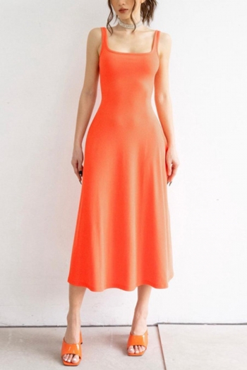 stylish 5 colors orange stretch sling backless midi dress
