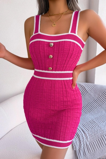 Sexy slight stretch 3 colors colorblock stripe knitted button decor mini dress