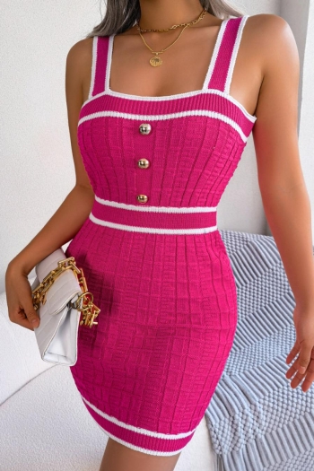 Sexy slight stretch 3 colors colorblock stripe knitted button decor mini dress
