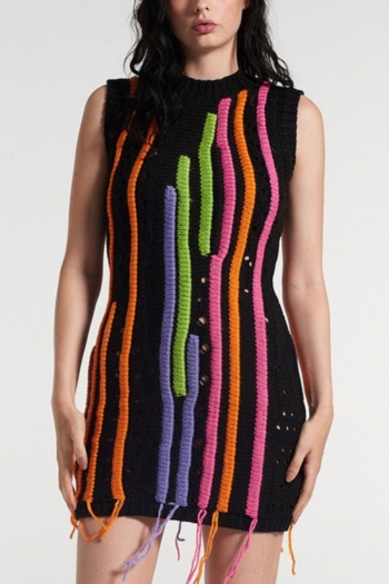 Sexy slight stretch tassel knitting stitching mini dress