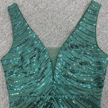 Sexy elegant plus size stretch sequin deep-v zip-up slim maxi mermaid  dress