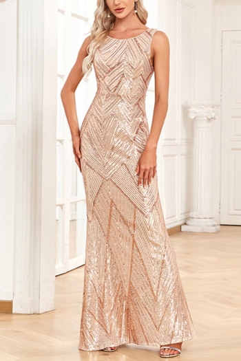 Elegant plus size stretch sequin zip-up sleeveless slim maxi dress