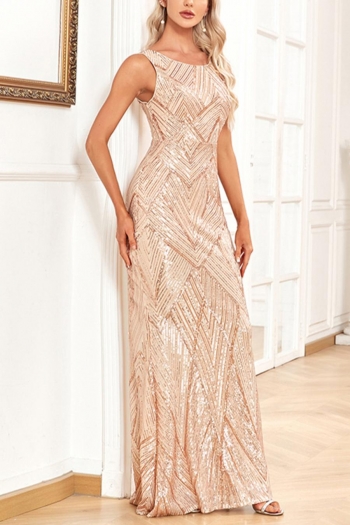 Elegant plus size stretch sequin zip-up sleeveless slim maxi dress