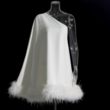 elegant  non-stretch one shoulder fluffy high quality mini dress(size run small)