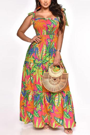 casual plus size slight stretch 5 colors floral printing tie-shoulder maxi dress