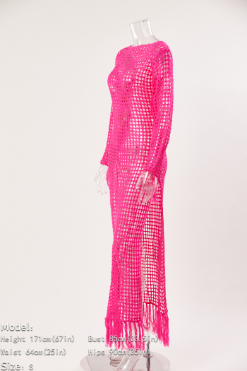 Sexy slight stretch crochet hollow orange tassel high slit cover-ups (without panties)