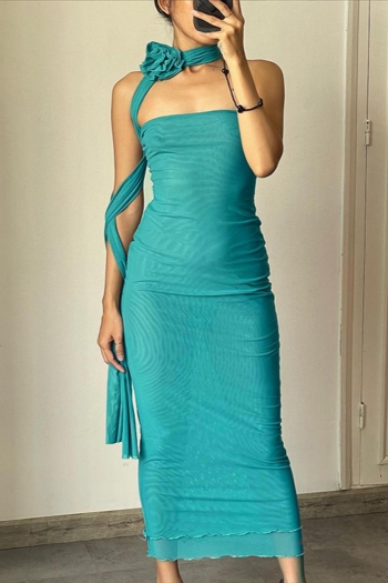 sexy high stretch slim solid mesh see-through strapless midi dress (with scarf)
