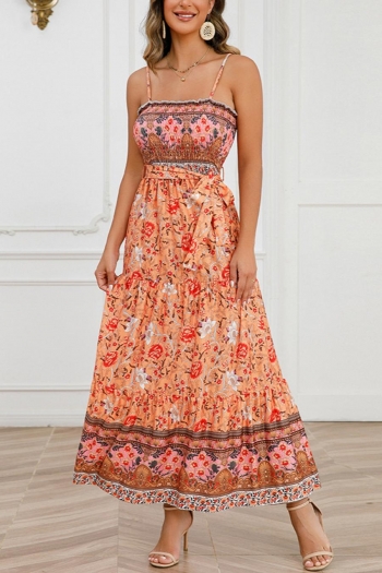 casual plus size slight stretch 3 colors floral printing sling belt maxi dress