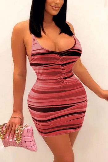 sexy plus size slight stretch 3-colors printing halter backless slim mini dress