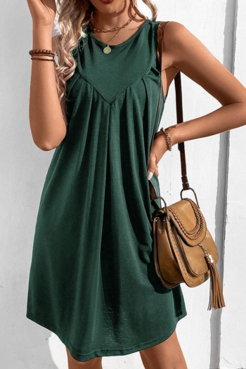 casual slight stretch solid color sleevless pearl a-line dress