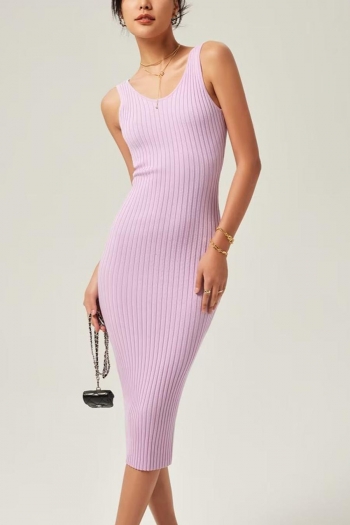 sexy 5 colors ribbed knit stretch sling backless slim midi dress