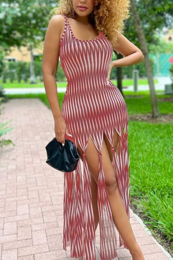 sexy plus size slight stretch mesh stripe printing kink maxi dress (no panties)