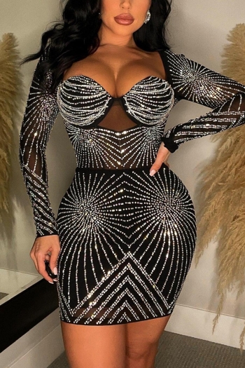 sexy plus size slight stretch rhinestone slim zipper padded underwire mini dress