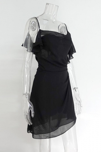 Sexy 3 colors non-stretch chiffon ruffle sling mini dress(with boned)