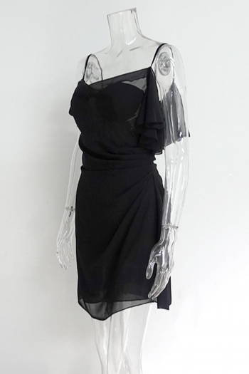 Sexy 3 colors non-stretch chiffon ruffle sling mini dress(with boned)