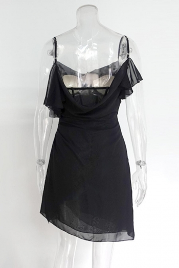 Sexy 3 colors non-stretch chiffon ruffle sling mini dress(with boned)