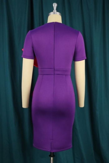 Sexy plus size slight stretch contrast color bow zip-up slit slim midi dress