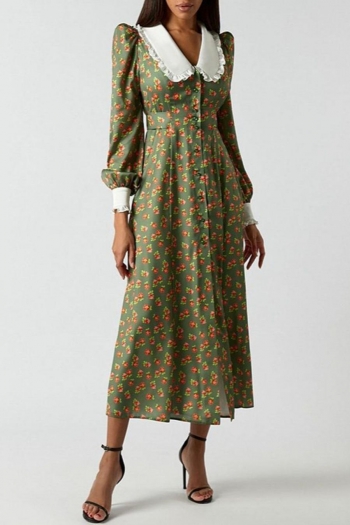 casual non-stretch floral batch printing button midi dress
