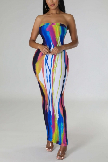 sexy plus size slight stretch strapless slim tie-dye printing maxi dress