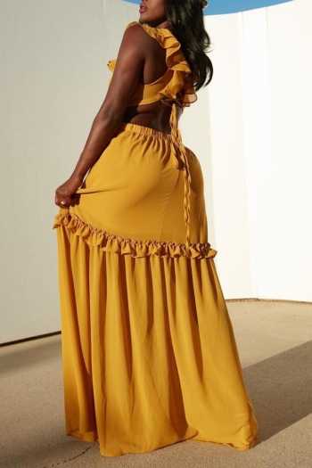 sexy plus size slight stretch deep v lace-up hollow backless maxi dress