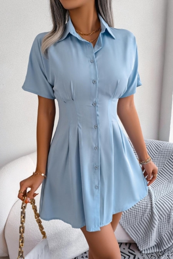casual solid color non-stretch single-breasted lapel mini dress