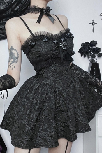 sexy gothic style slight stretch lace rose rhinestone cross mini dress