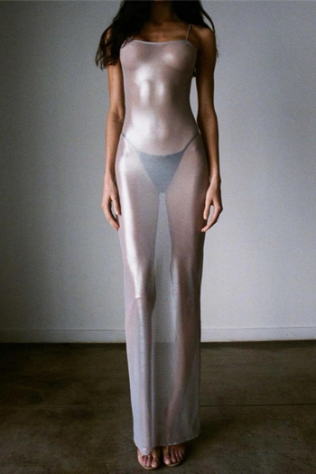 sexy stretch mesh see through holographic slim sling maxi dress(no thong)