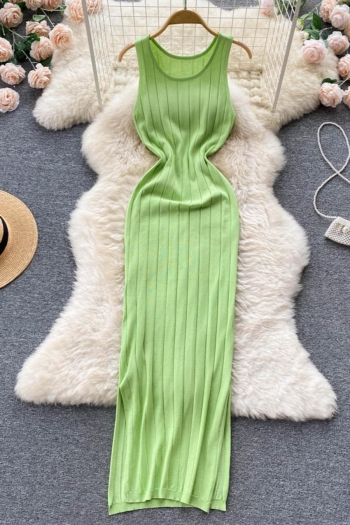 stylish 5 colors knitted stretch slit sleeveless slim midi dress