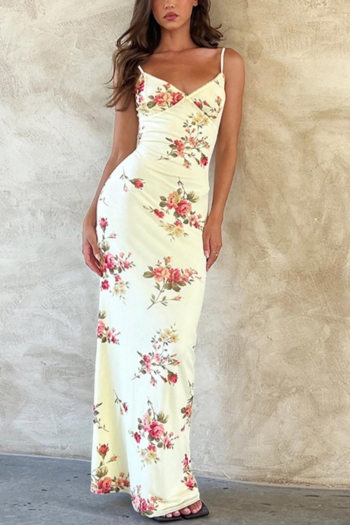 sexy slight stretch floral batch printing maxi dress