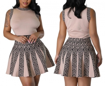 Stylish plus size slight stretch printing sleeveless waist mini dress