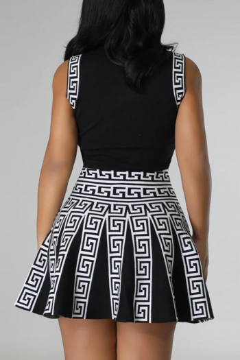 Stylish plus size slight stretch printing sleeveless waist mini dress